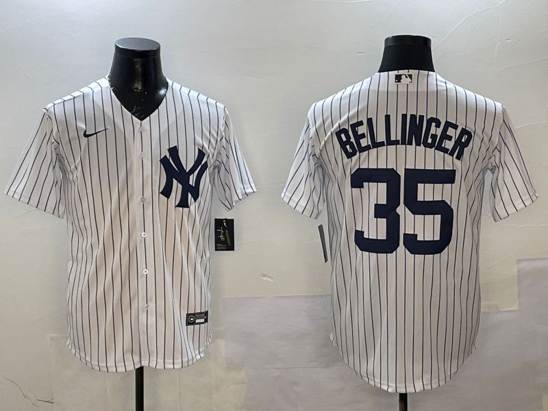 Men New York Yankees 35 Beelinger White Stripe Game Nike 2025 MLB Jersey style 1